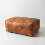 Side view of a 90cm Rectangular Moroccan Leather Ottoman showing panel stitching details.