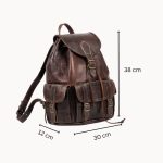 Leather backpack dimensions 38cm height 30cm width 12cm depth with adjustable straps