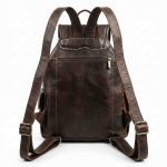 Leather backpack back view showing adjustable straps and zipper pocket