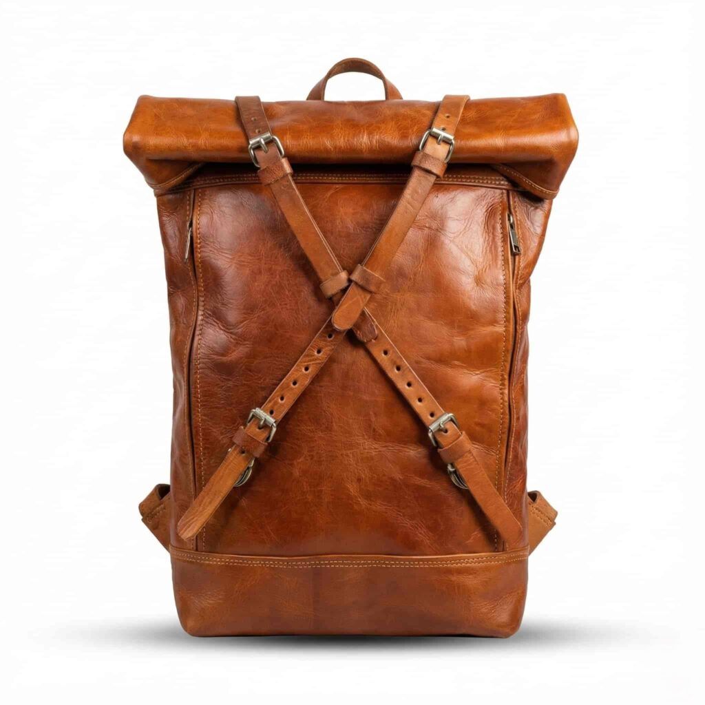 brown leather roll top backpack Handmade Small Rolltop - tanned leather Rolltop Backpack  Johnny Fly