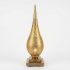 Teardrop brass floor lamp with hand-pierced diamond lattice pattern on square pedestal base against white background