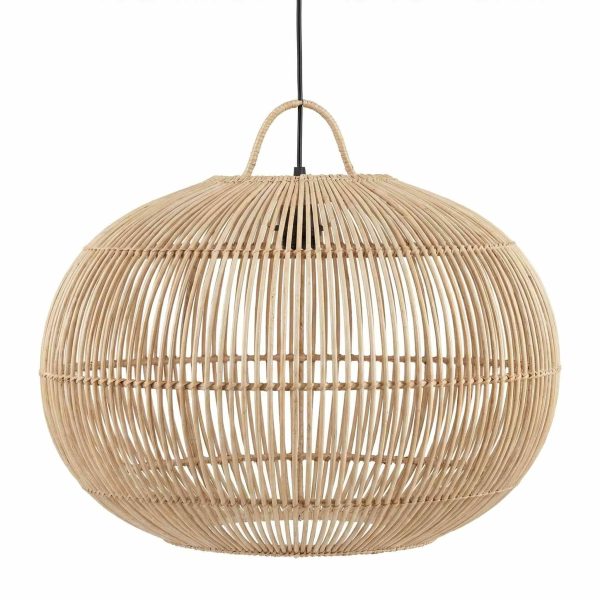 Natural rattan pendant light shade with open weave and looped top – boho ceiling lamp