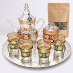 Hand-Painted Moroccan Glass Tea Set, includes 100 g Moroccan tea leaves”
