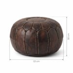 Brown leather pouf dimensions: 53 cm (21 in) diameter, 30 cm (12 in) high