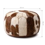 Brown and white cowhide pouf dimensions: 53 cm (20.9 in) wide and 30 cm (11.8 in) high