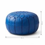 Royal blue leather pouf dimensions: 53 cm (20.9 in) wide and 30 cm (11.8 in) high